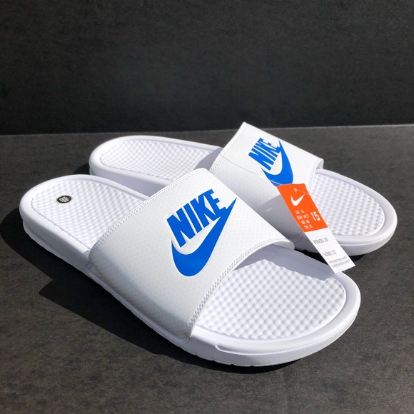 Nike Other - Men's Nike Benassi JDI White Blue Slides Size 15